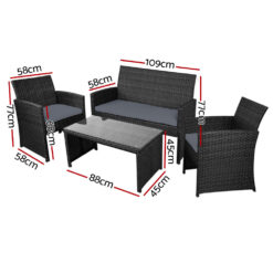 Alternative view of 4 Piece Outdoor Sofa Set with Storage Cover - Black