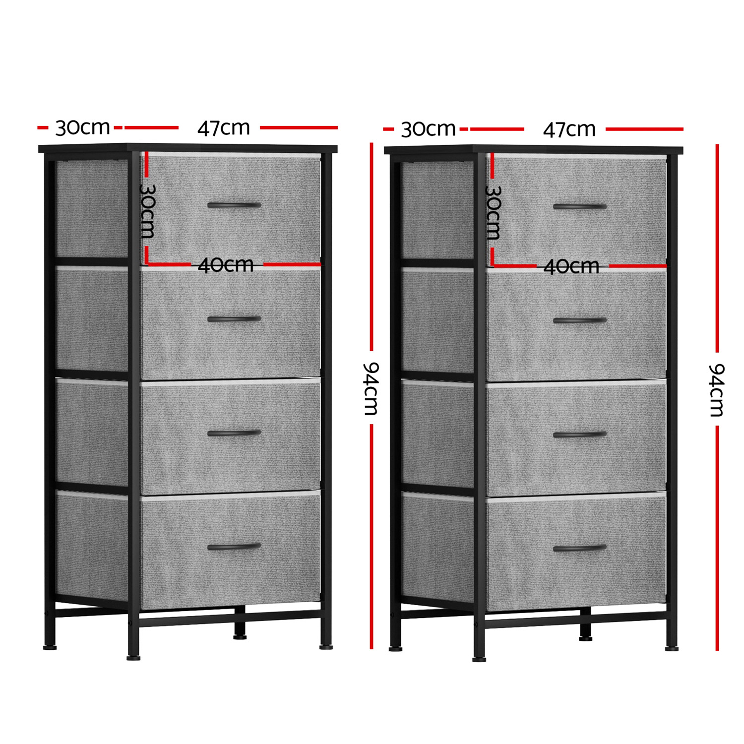Alternative view of 2 Piece 4 Drawer Tallboy Set 47x30x94cm