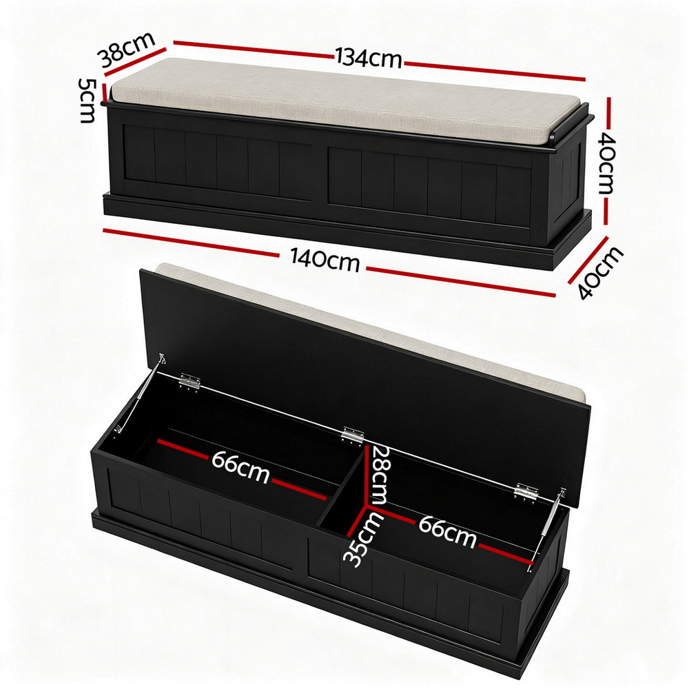 Alternative view of 140cm Storage Ottoman - Black