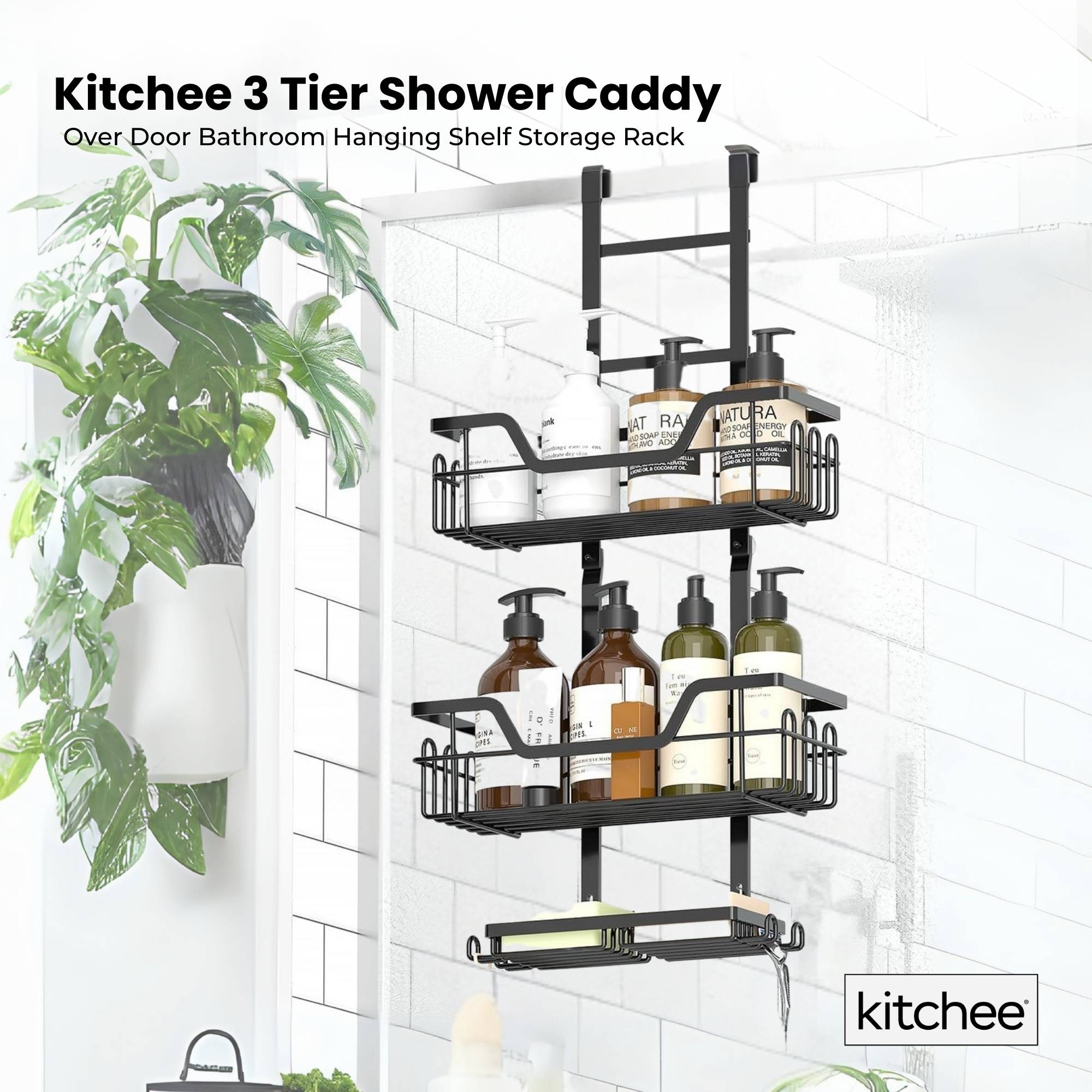 Alternative view of 3 Tier Shower Caddy Over Door - Black