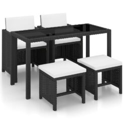 5 Piece Poly Rattan Outdoor Dining Set with Cushions 123x60x74cm - Black