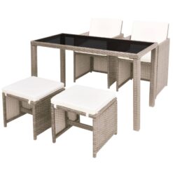Alternative view of 5 Piece Poly Rattan Outdoor Dining Set with Cushions Beige 123x60x74cm - White