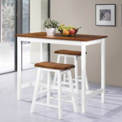 Bar Table and Stool Set 3 Pieces 108x60x91cm - Brown & White