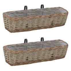 2 Piece Balcony Planter Wicker with PE Lining 60cm 60x18x13cm - Brown