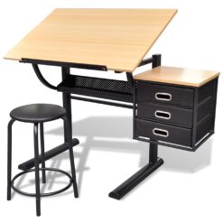 Three Drawers Drawing Table with Stool 119.5x60x77.5cm