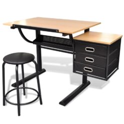 Alternative view of Three Drawers Drawing Table with Stool 119.5x60x77.5cm
