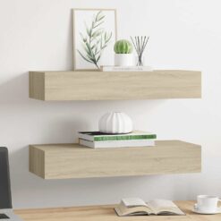 2 Piece Wall-Mounted Drawer Shelf Set 60x23.5x10cm - Complete Storage Solutions