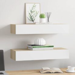 2 Piece Wall-Mounted Drawer Shelf Set 60x23.5x10cm - Complete Storage Solutions