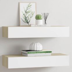 2 Piece Wall-Mounted Drawer Shelf Set 60x23.5x10cm - Complete Storage Solutions