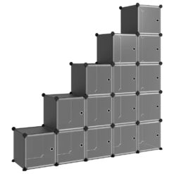 Alternative view of Storage Cube Organiser with 15 Cubes and Doors 156x31.5x153.5cm - Black