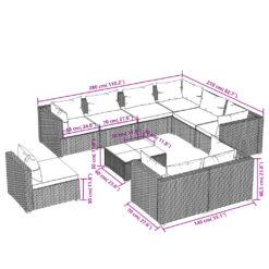 10 Piece Poly Rattan Garden Lounge Set with Cushions - Complete Storage Solutions