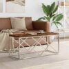 Steel Coffee Table Stainless and Wood Reclaimed 110x45x45cm - Silver - Complete Storage Solutions