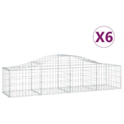 6 Piece Arched Gabion Baskets 200x50x40/60cm Galvanised Iron 200x50x40cm - Silver - Complete Storage Solutions