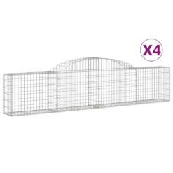 4 Piece Arched Gabion Baskets 300x30x60/80cm Galvanised Iron 300x30x60cm - Silver - Complete Storage Solutions