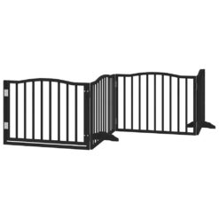 Alternative view of Dog Gate with Door Foldable 4 Panels 320cm Poplar Wood 80x60x2cm - Black