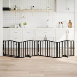 Dog Gate with Door Foldable 4 Panels 320cm Poplar Wood 80x60x2cm - Black