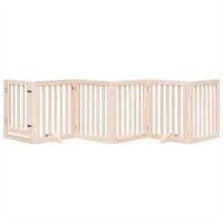 Dog Gate with Door Foldable 6 Panels 300cm Poplar Wood 50x60x2cm - Brown - Complete Storage Solutions