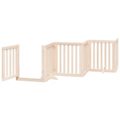 Dog Gate with Door Foldable 6 Panels 300cm Poplar Wood 50x60x2cm - Brown - Complete Storage Solutions