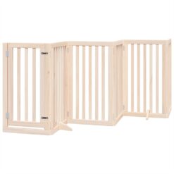 Alternative view of Dog Gate with Door Foldable 6 Panels 300cm Poplar Wood 50x90x2cm - Brown