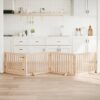 Dog Gate with Door Foldable 4 Panels 320cm Poplar Wood 80x60x2cm - Brown - Complete Storage Solutions