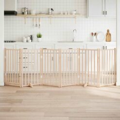 Fir Wood Dog Gate with Door Foldable 6 Panels 300cm 50x90x2cm - Brown