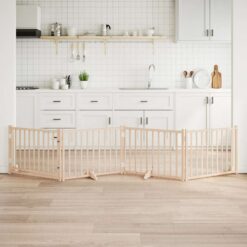 Fir Wood Dog Gate with Door Foldable 4 Panels 320cm 80x60x2cm - Brown