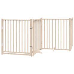 Alternative view of Fir Wood Dog Gate with Door Foldable 4 Panels 320cm 80x90x2cm - Brown