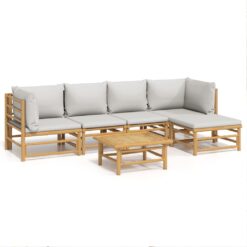 6 Piece Garden Lounge Set with Cushions Bamboo 55x65x30cm - Light Grey - Complete Storage Solutions