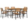 7 Piece Acacia Wood Garden Dining Set and Metal 140x80x75cm - Natural - Complete Storage Solutions