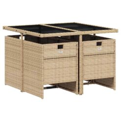 5 Piece Poly Rattan Garden Dining Set with Cushions - Complete Storage Solutions