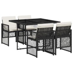 Alternative view of 5 Piece Poly Rattan Garden Dining Set with Cushions