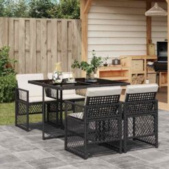5 Piece Poly Rattan Garden Dining Set with Cushions