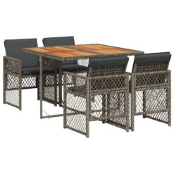 Alternative view of 5 Piece Poly Rattan Garden Dining Set with Cushions