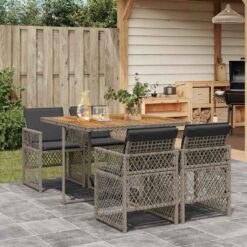 5 Piece Poly Rattan Garden Dining Set with Cushions