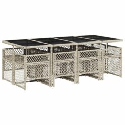 9 Piece Poly Rattan Garden Dining Set with Cushions - Complete Storage Solutions