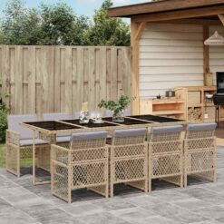 9 Piece Poly Rattan Garden Dining Set with Cushions - Complete Storage Solutions