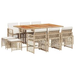 11 Piece Poly Rattan Garden Dining Set with Cushions - Complete Storage Solutions