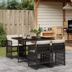 5 Piece Poly Rattan Garden Dining Set with Cushions