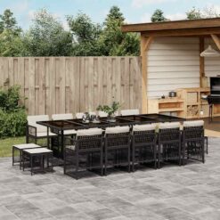 15 Piece Poly Rattan Garden Dining Set with Cushions