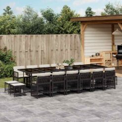 17 Piece Poly Rattan Garden Dining Set with Cushions