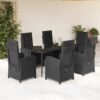 7 Piece Poly Rattan Garden Dining Set with Cushions 57x58.5x93cm - Black - Complete Storage Solutions