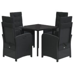 5 Piece Poly Rattan Garden Dining Set with Cushions 57x58.5x93cm - Black - Complete Storage Solutions
