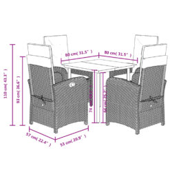 5 Piece Poly Rattan Garden Dining Set with Cushions 57x58.5x93cm - Black - Complete Storage Solutions