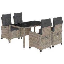 5 Piece Poly Rattan Garden Dining Set with Cushions Grey 150x90x75cm - Dark Grey - Complete Storage Solutions