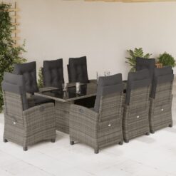 9 Piece Poly Rattan Garden Dining Set with Cushions - Complete Storage Solutions