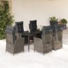 7 Piece Poly Rattan Garden Dining Set with Cushions Grey 160x80x74cm - Dark Grey - Complete Storage Solutions