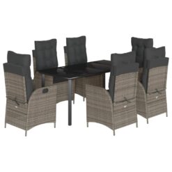 7 Piece Poly Rattan Garden Dining Set with Cushions Grey 160x80x74cm - Dark Grey - Complete Storage Solutions