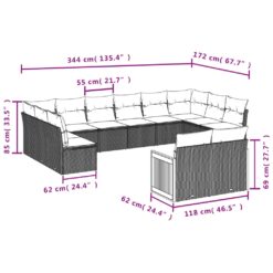 12 Piece Poly Rattan Garden Sofa Set with Cushions - Complete Storage Solutions