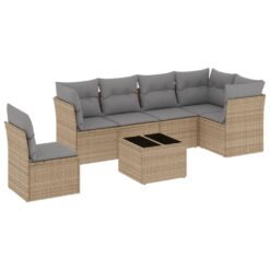 7 Piece Poly Rattan Garden Sofa Set with Cushions - Complete Storage Solutions