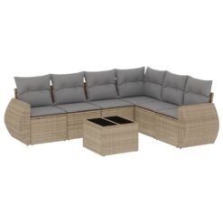 7 Piece Poly Rattan Garden Sofa Set with Cushions - Complete Storage Solutions